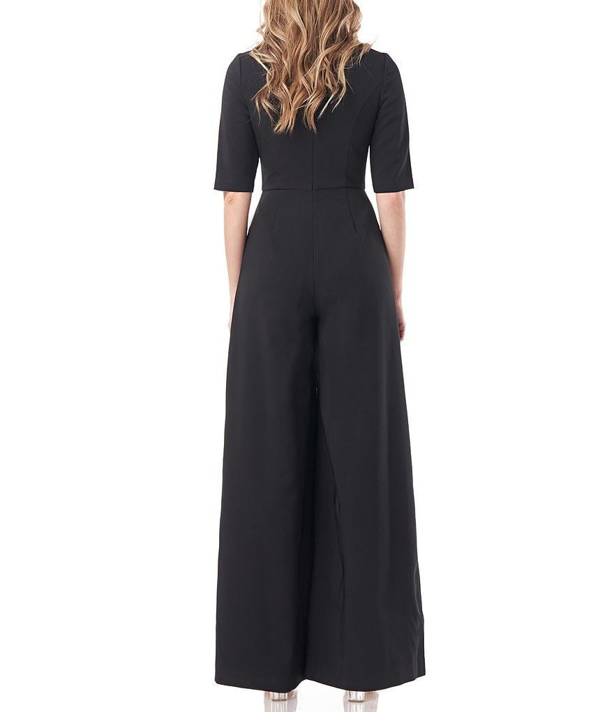 Kay Unger Sabine Stretch Crepe Wide Leg Jumpsuit Dress