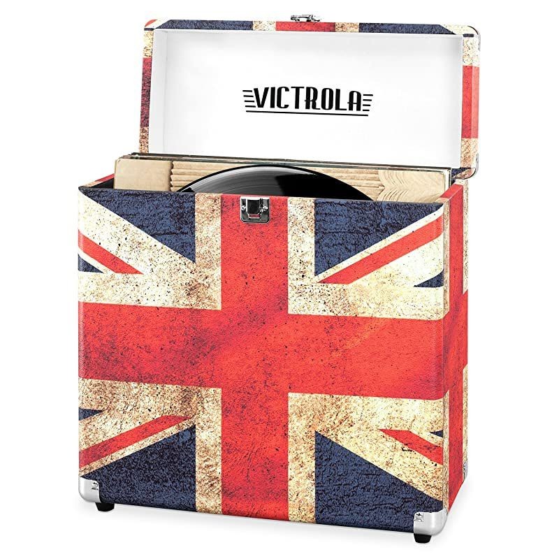 Vintage Vinyl Record Storage and Carrying Case Fits All Standard Records 33 13 45 and 78 RPM Holds 30 Albums Perfect for Your Treasured Record Collection UK Flag