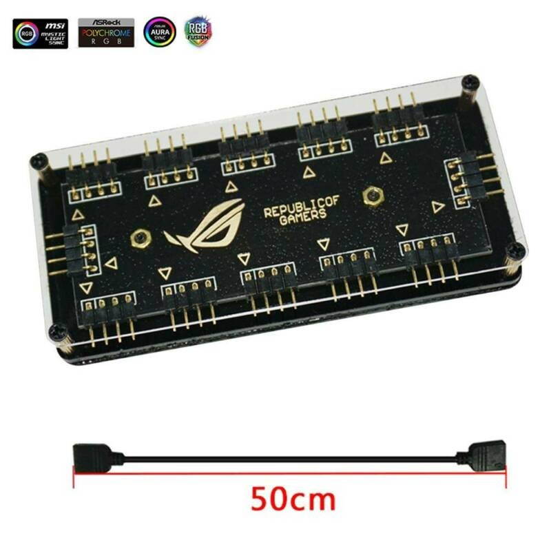 12V 4-pin RGB 10 Ports Hub Splitter, AURA SYNC RGB Adapter for Motherboard RGB LED Strip Lighting,Fans & Cooler, with 1.6FT Extension Cable