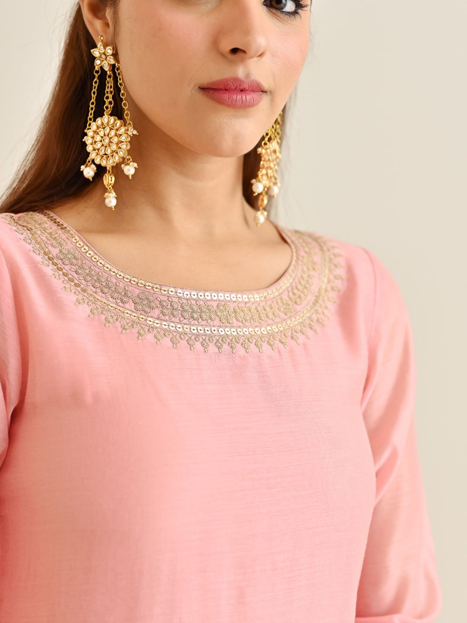 Rustorange Pink Embroidered Kurta With Pant & Dupatta
