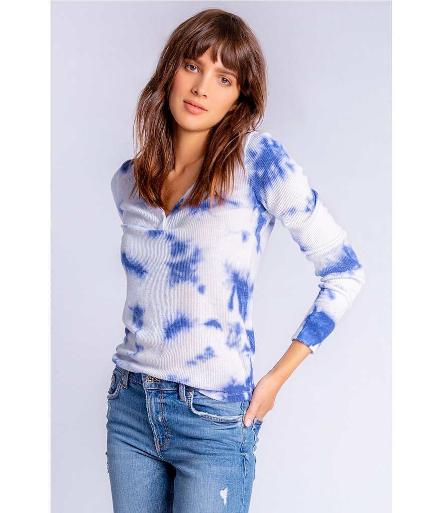 PJ Salvage Blue Tide Tie-Dye Ribbed Coordinating Sleep Top
