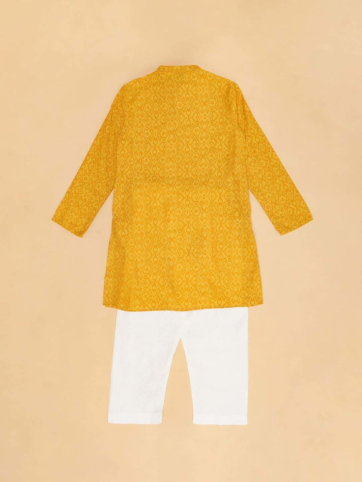 Indus Route by Pantaloons Kids Mustard & Yellow Printed Full Sleeves Kurta Set