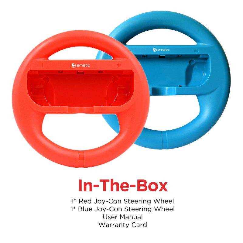 Ematic Nintendo Switch Steering Wheel 2-Pack - Red, Blue NSWJ399