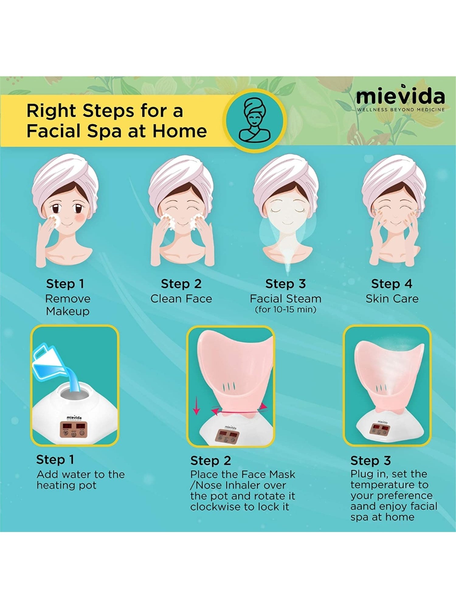 Mievida Steam Inhaler Vaporizer and Facial Steamer With Timer and Temperature Control System (Pink)