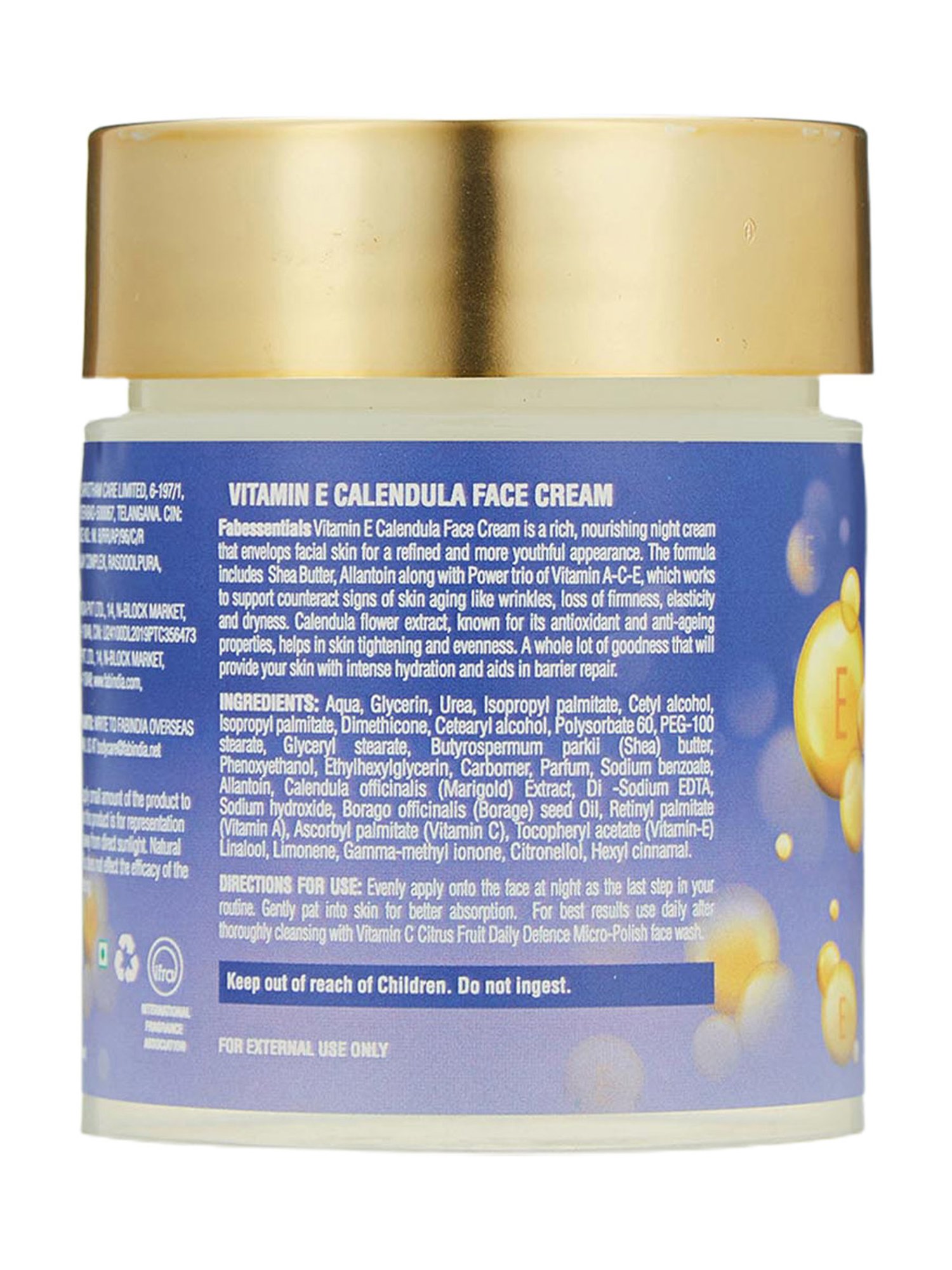 Fabessentials Vitamin E & Calendula Face Cream - 100 gm