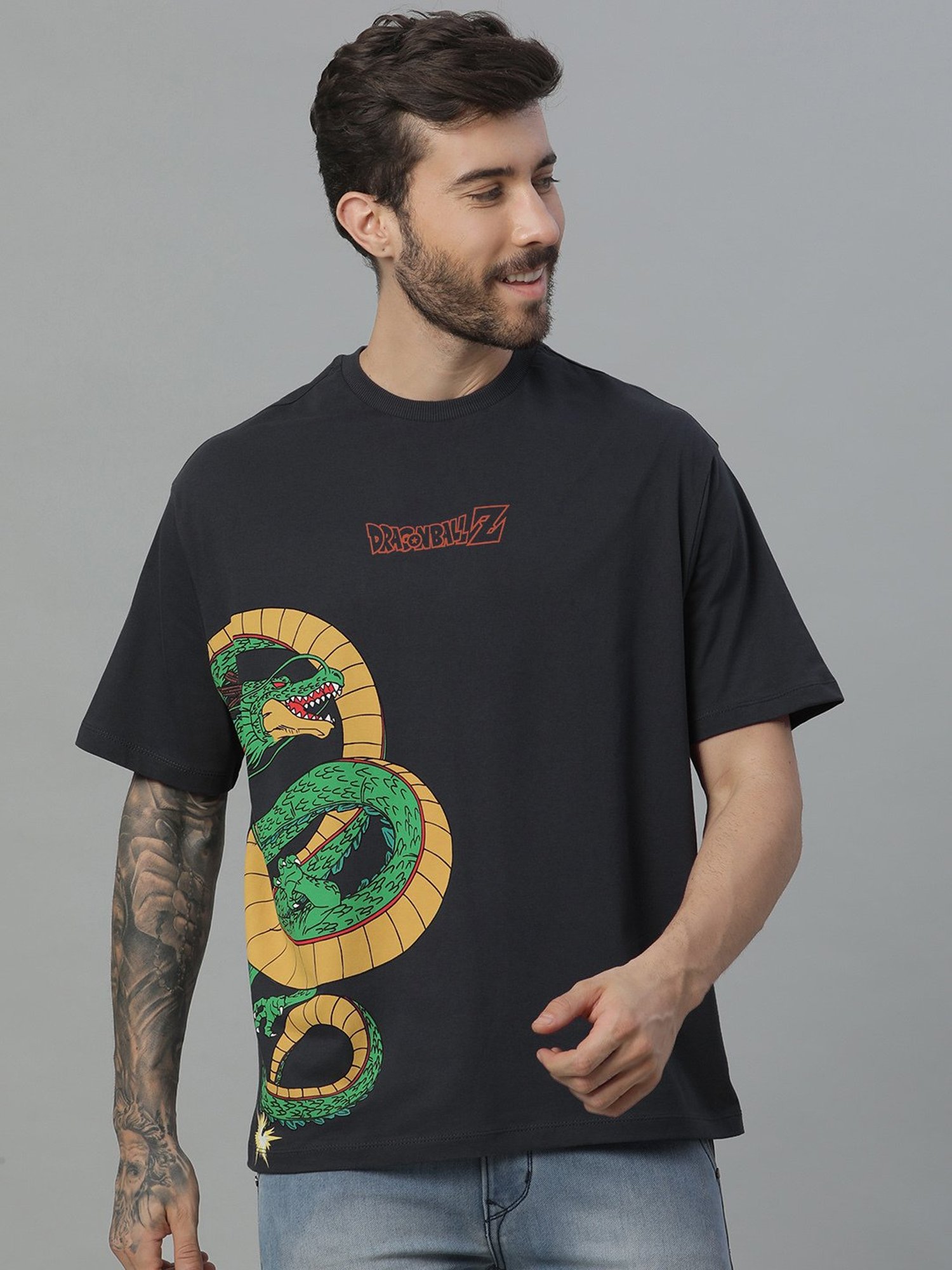 Free Authority Grey Loose Fit Printed T-Shirt