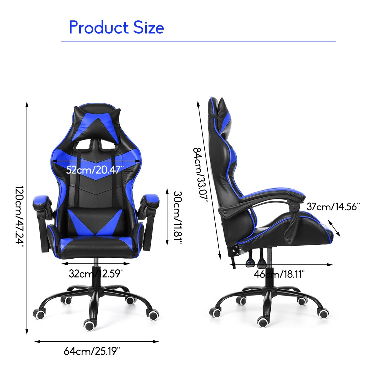 Executive Office Chair Racing Gaming Chair Leather Computer Recliner Swivel Lift