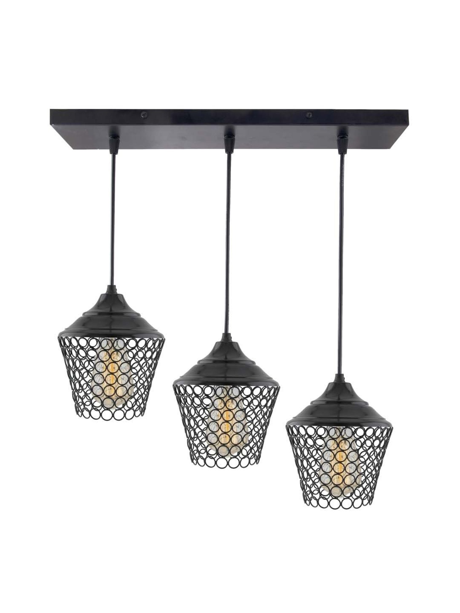 Homesake 3-Lights Linear Cluster Black Metal Lantern Pendant Light - Set of 1 (Bulb not included)