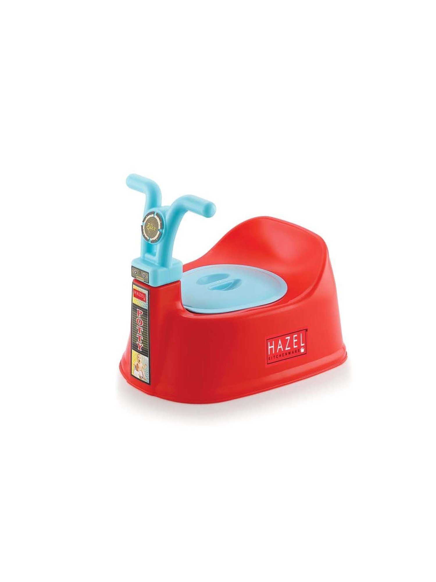 HAZEL Red & Blue Plastic Bike-Shaped Baby Toilet Chair With Closing Lid