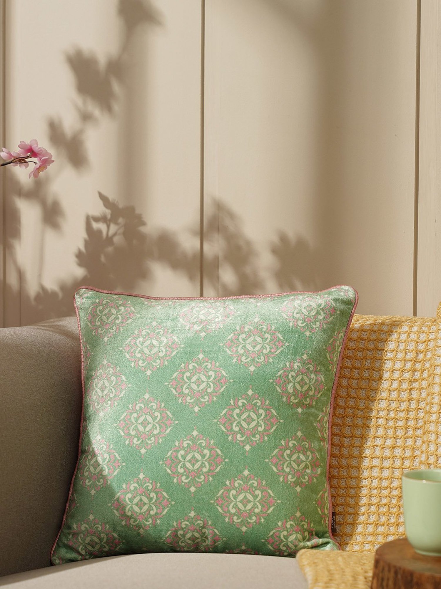 Pure Home and Living Green Velvet Printed Cushion Covers
