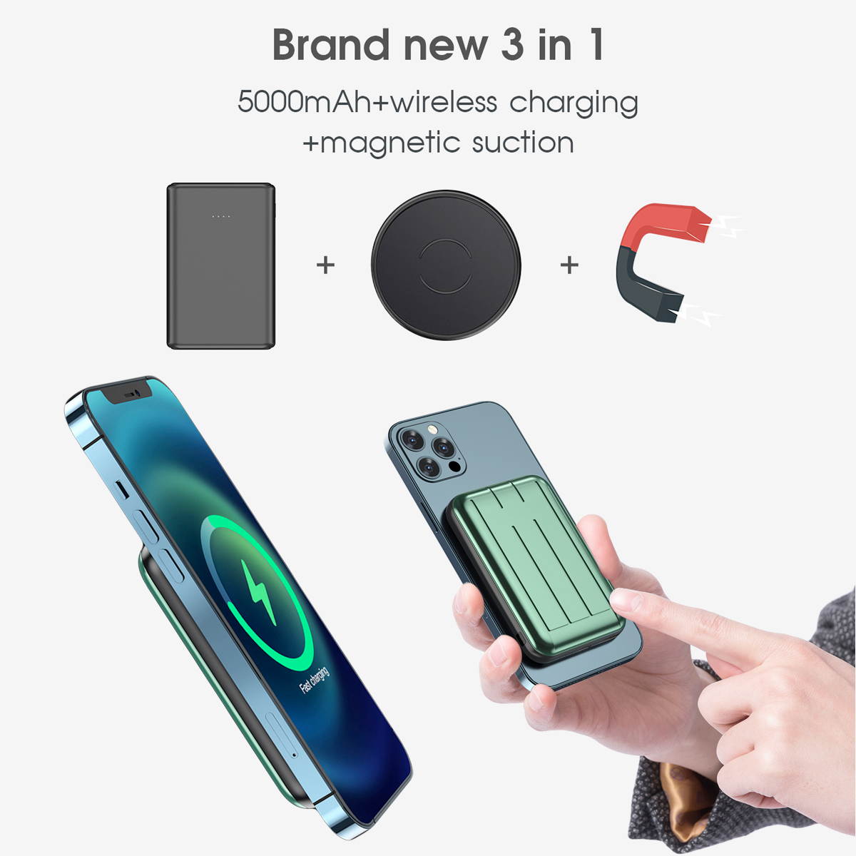 Mag-safe wireless power bank Magnetic Typc usb C 15W PD fast charging 5000mah battery for iphone 12 / 12 mini / 12 pro / 12 pro max