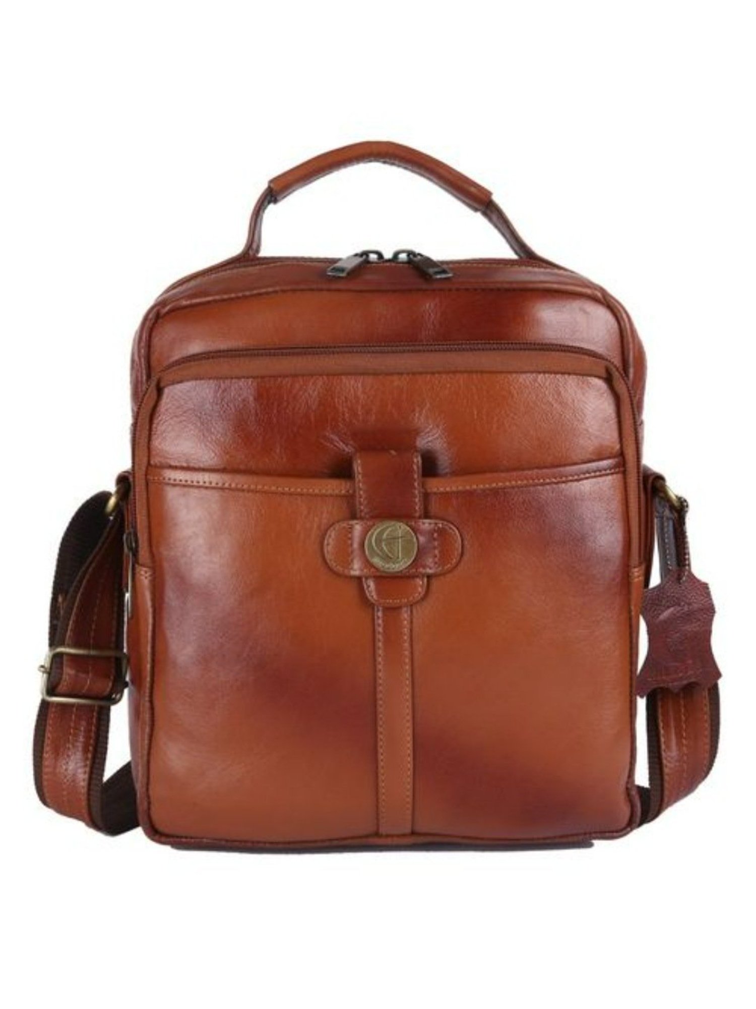 HiLEDER Tan Textured Small Leather 12 inch Cross Body Bag