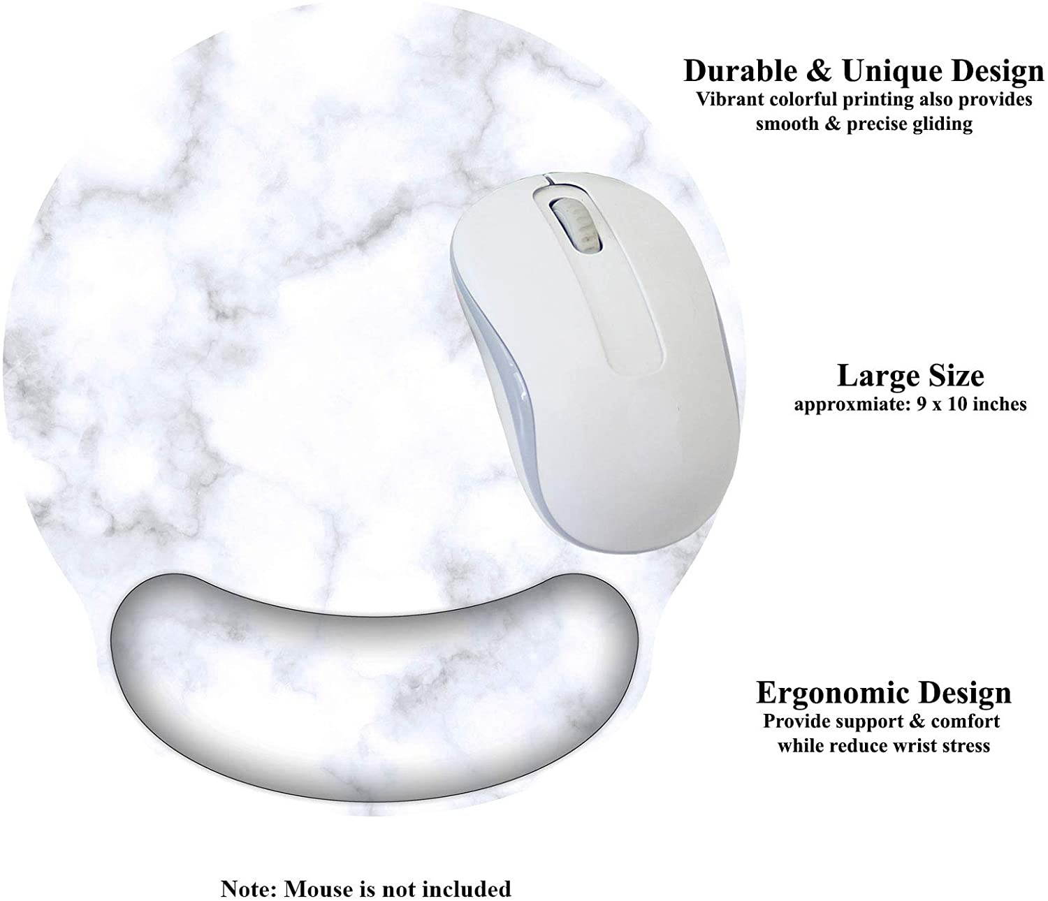 Meffort Inc Mouse Pad with Wrist Rest Support & Non-Slip Base, Durable Ergonomic Gaming Mousepad - Marble 3