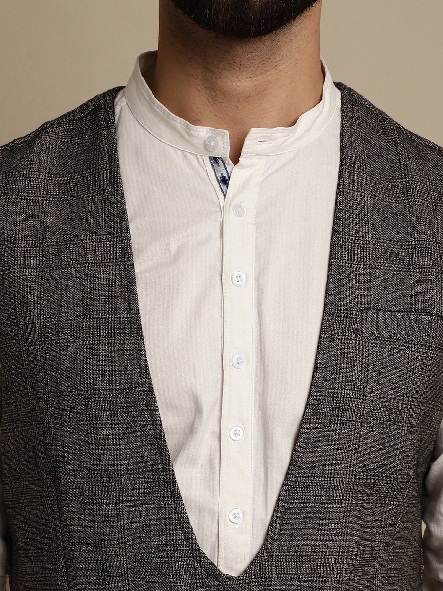 Even Brown Regular Fit V Neck Check Waistcoat