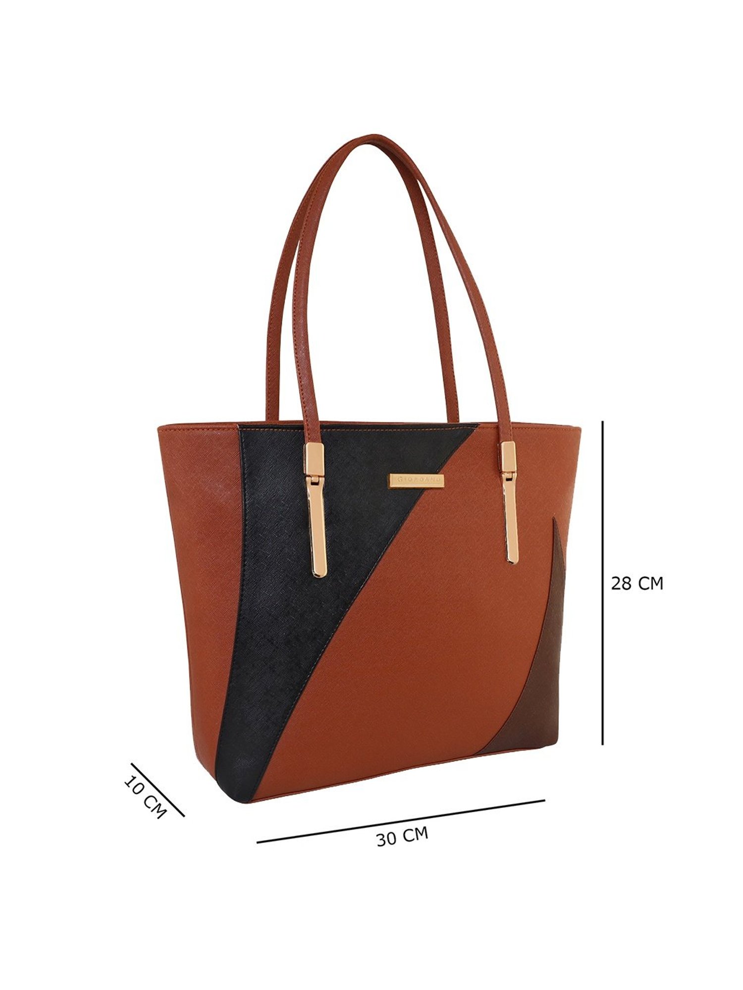 Giordano Brown & Black Color Block Large Shoulder Handbag