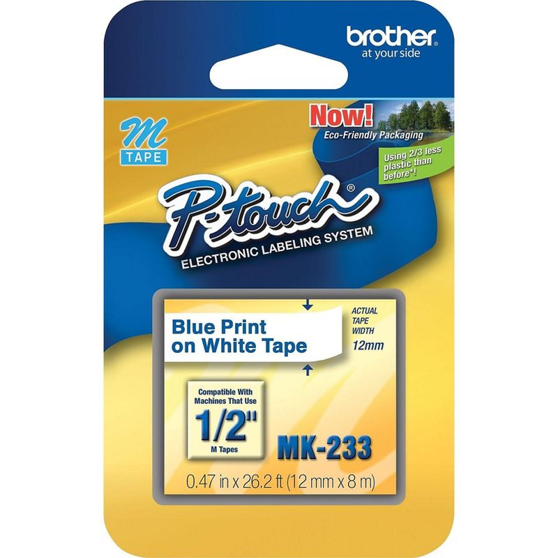 Brother P-Touch M Series Tape Cartridge for P-Touch Labelers 1/2w Blue on White MK233