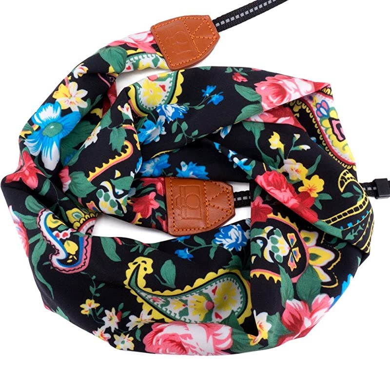 Soft Scarf Camera Neck Shoulder Strap Belt Compatible with All DSLR/SLR/Digital Camera (DC) / Instant Camera Etc, Black Multi Floral