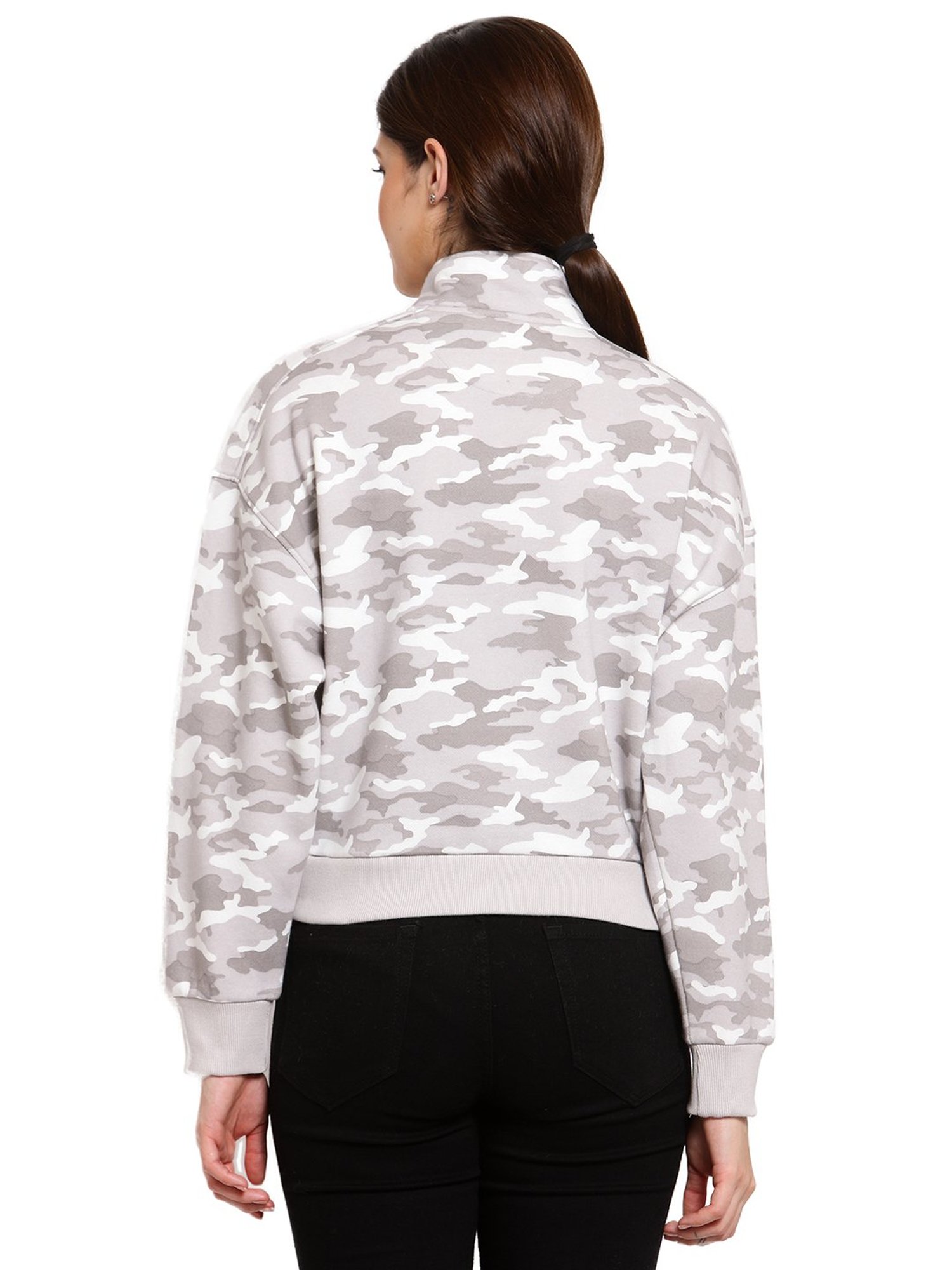 Juelle Grey Printed Mock Collar Sweatshirt