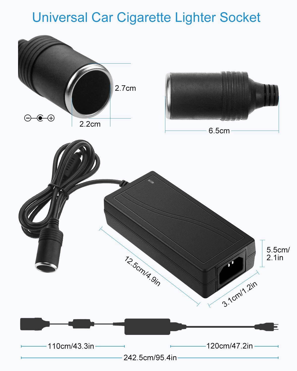 ALITOVE AC to DC Converter 12V 5A 60W 100-240V to 12V Car Cigarette Lighter Socket AC/DC Power Adapter Power Supply for Car Vacuum Cleaner Car Fan Car Air Purifier Car MP3 Other Car Devices Under 60W