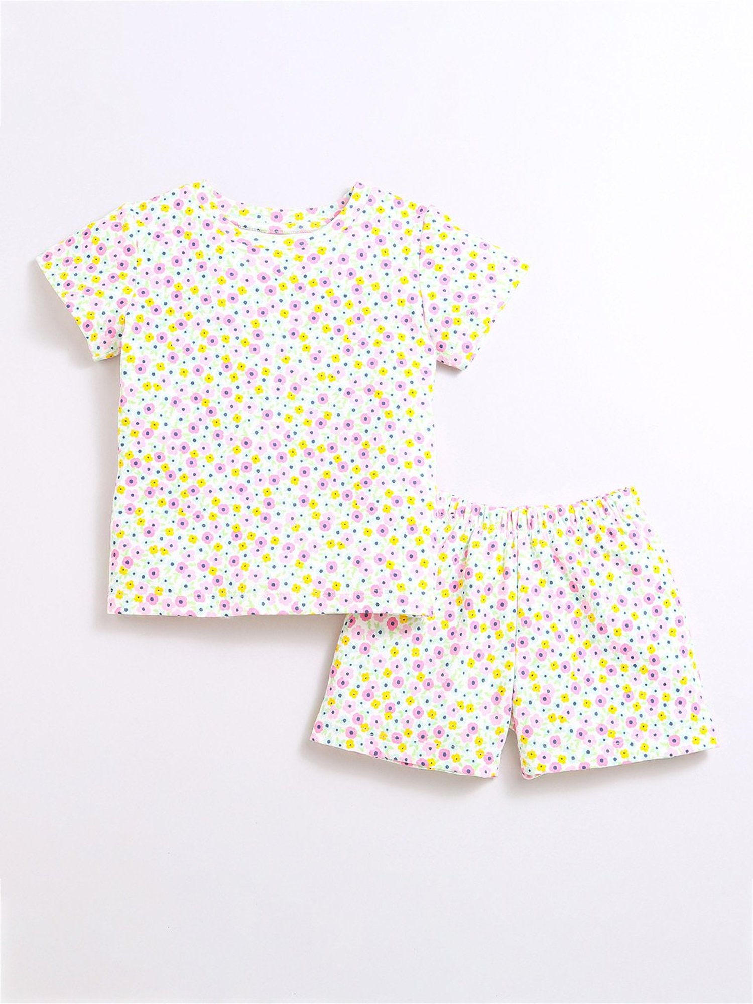 Nino Bambino Kids White Floral Print T-Shirt with Shorts