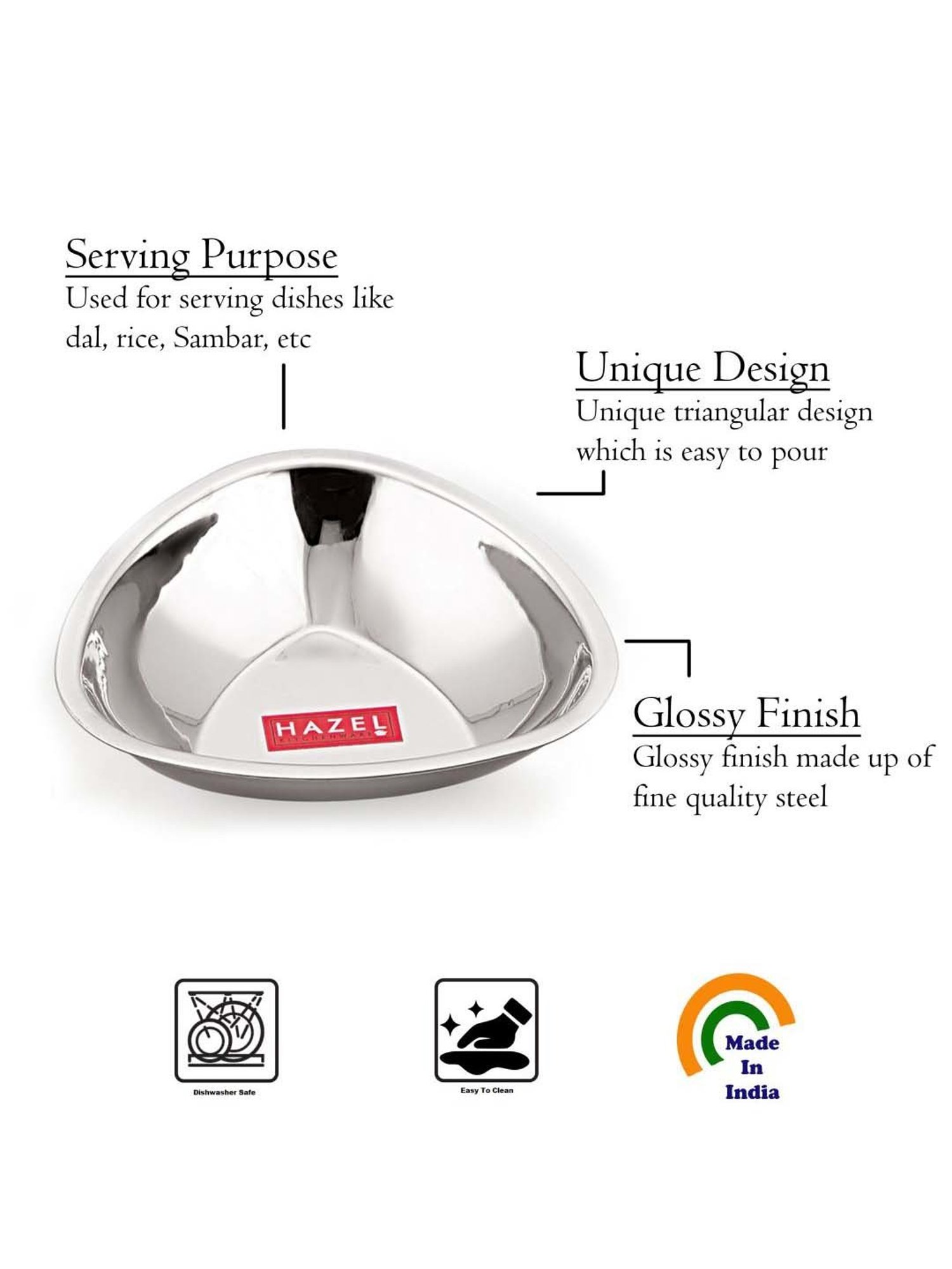 HAZEL Stainless Steel Serving Bowl With Spoon, (1 Vati, 1 Spoon), 250ml, Silver