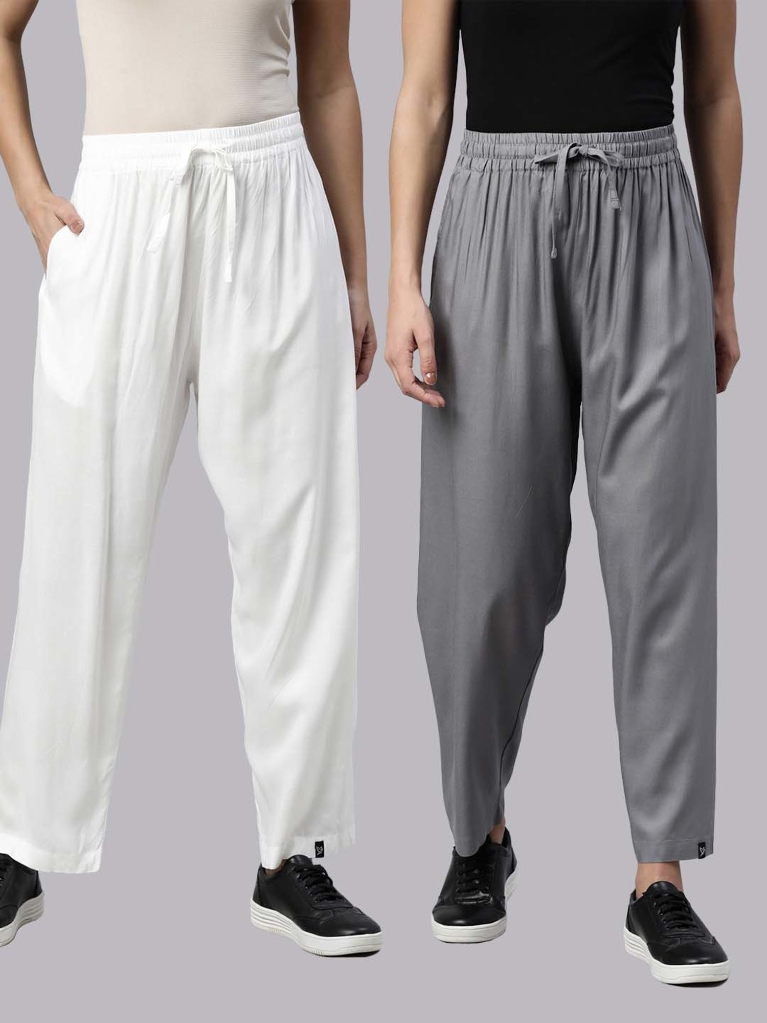 TWIN BIRDS White & Grey Regular Fit Pants - Set Of 2