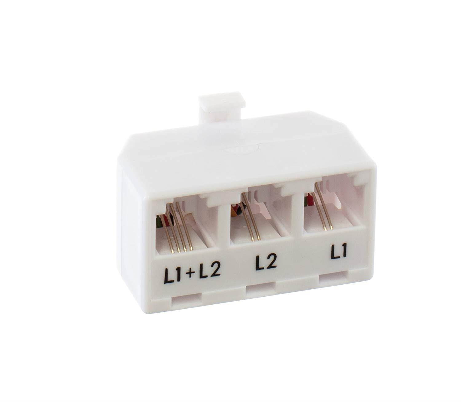 Telephone Line Splitter Adapter RJ11| Dual Line Separator 4 Conductor 2 Pack