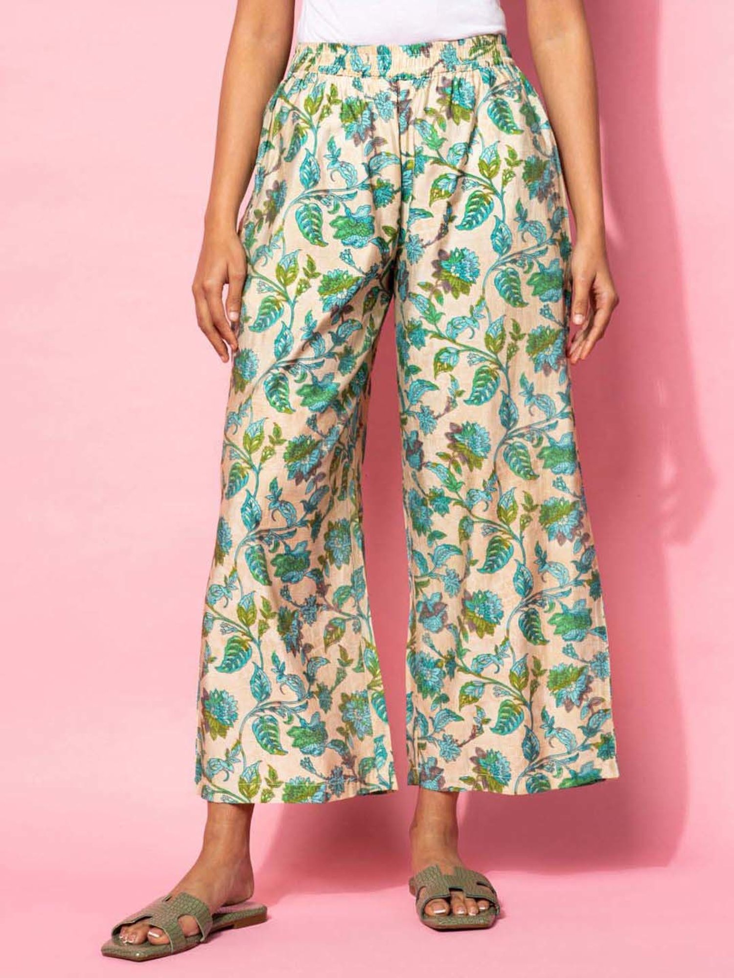 Libas Beige Printed Silk Blend Co-Ords