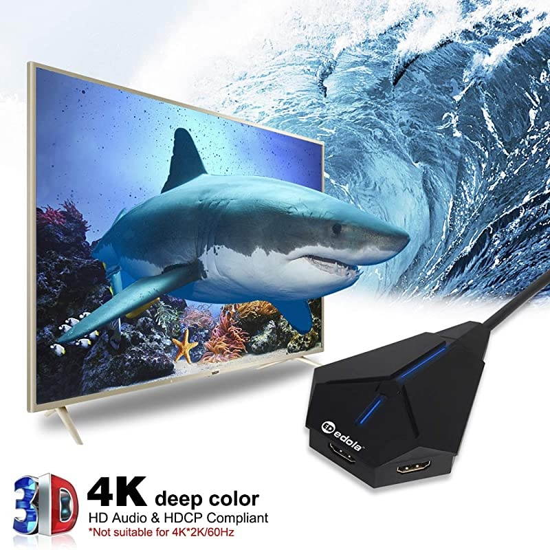 3 Port HDMI Switch,  3 in 1 Out HDMI Switch Box with High Speed Pigtail Cable, HDMI Switcher Splitter Supports Ultra HD 4K@30Hz 3D 1080p, Compatible with Xbox/PS4/Apple/Fire TV/Blu-Ray-Player