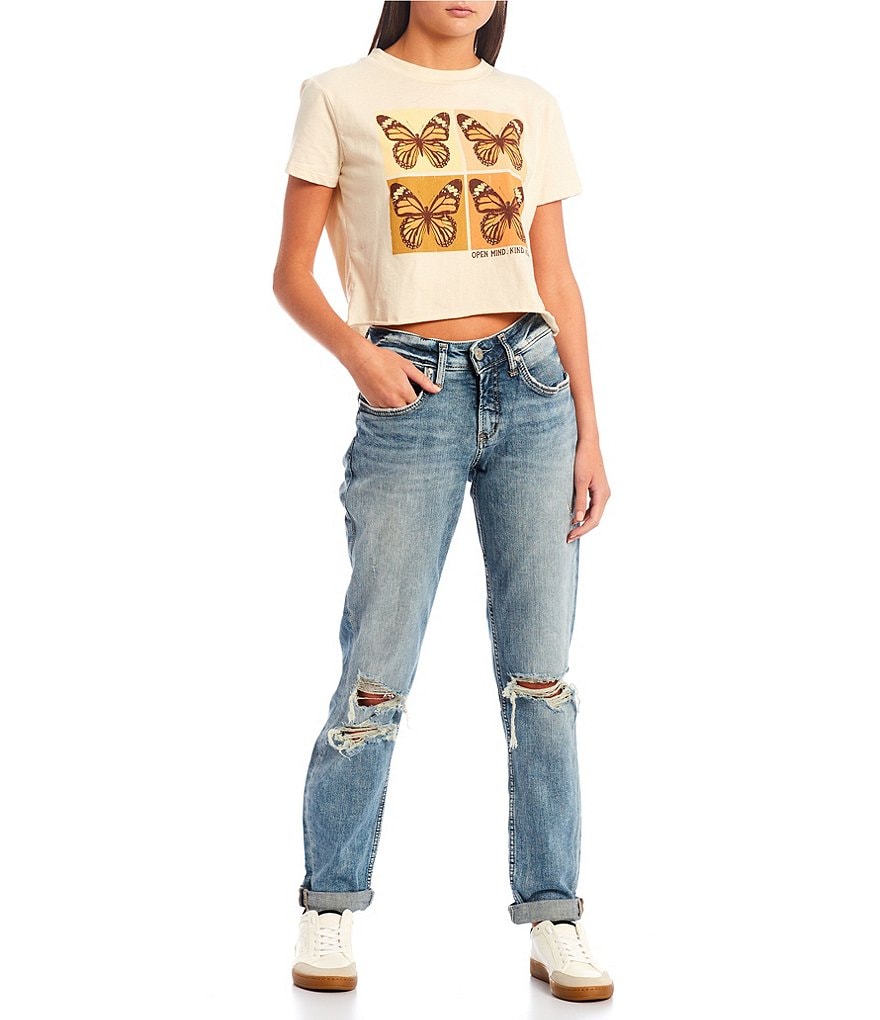 Silver Jeans Co. Mid Rise Distressed Rolled Cuff Boyfriend Jeans