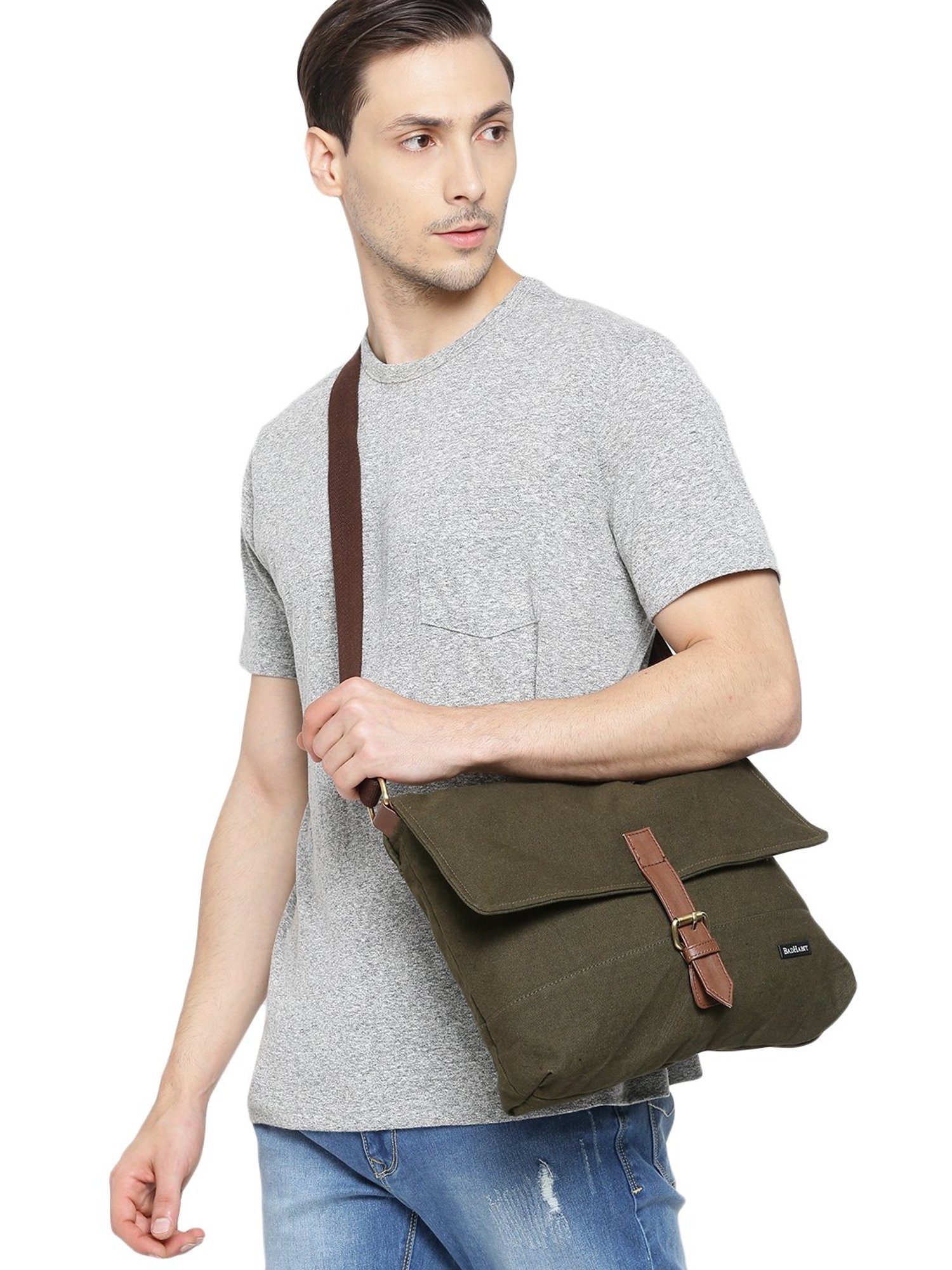 Bad Habit Military Green Nylon Medium Laptop Messenger Bag