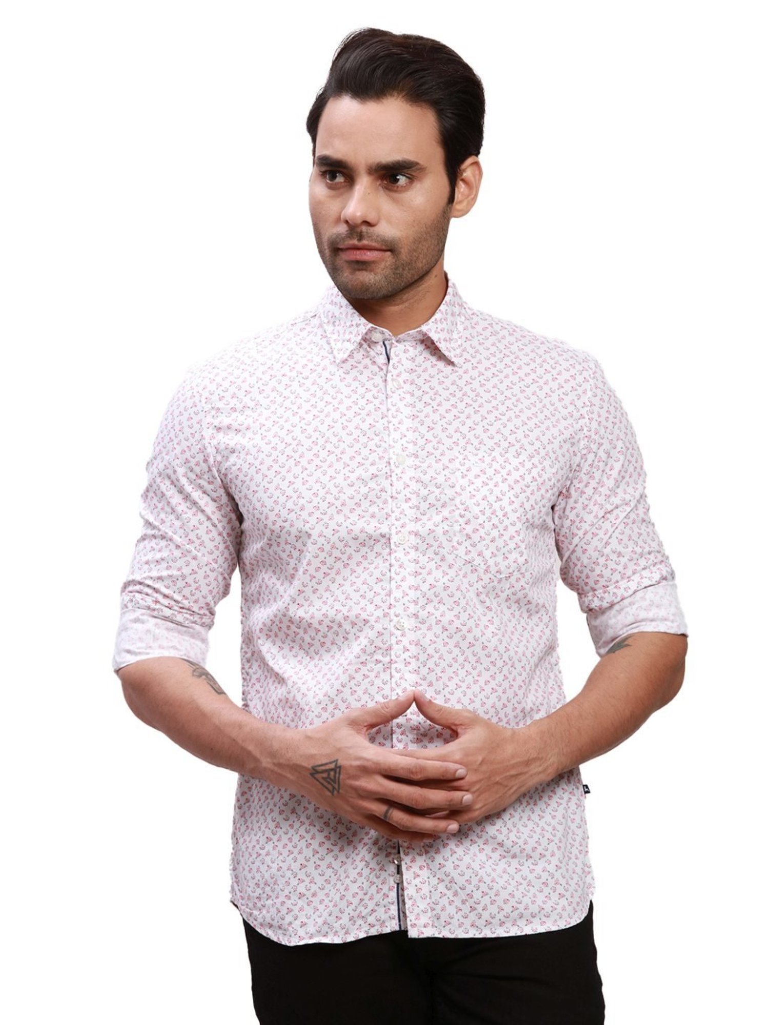 Parx White Cotton Slim Fit Printed Shirt