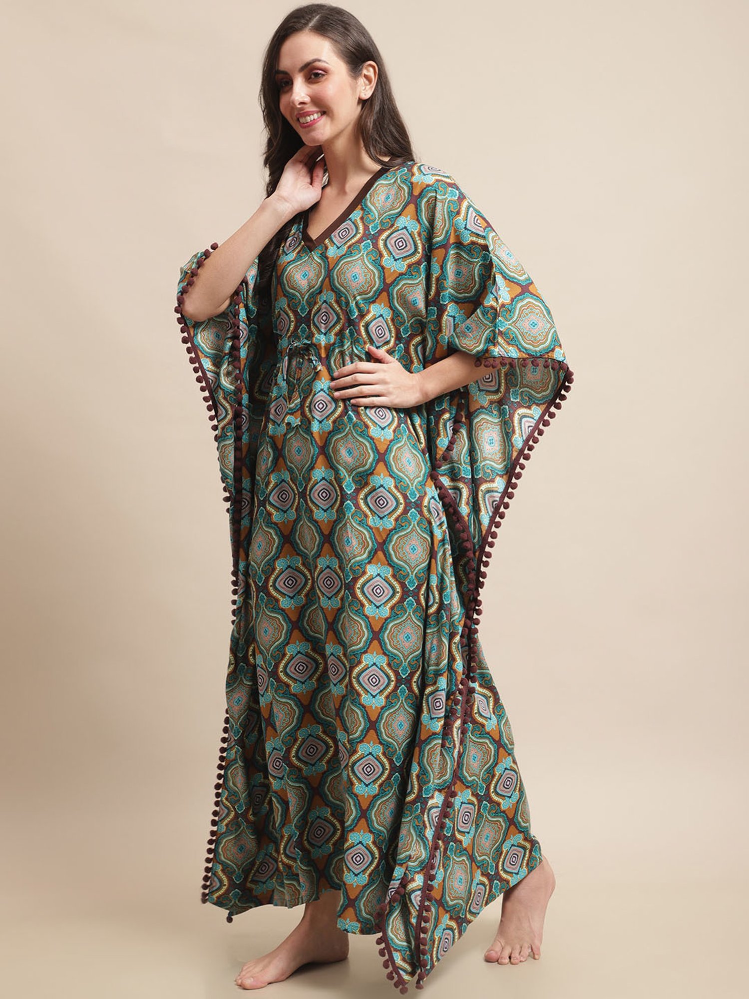 Boston Club Multicolor Printed Kaftan Night Dress