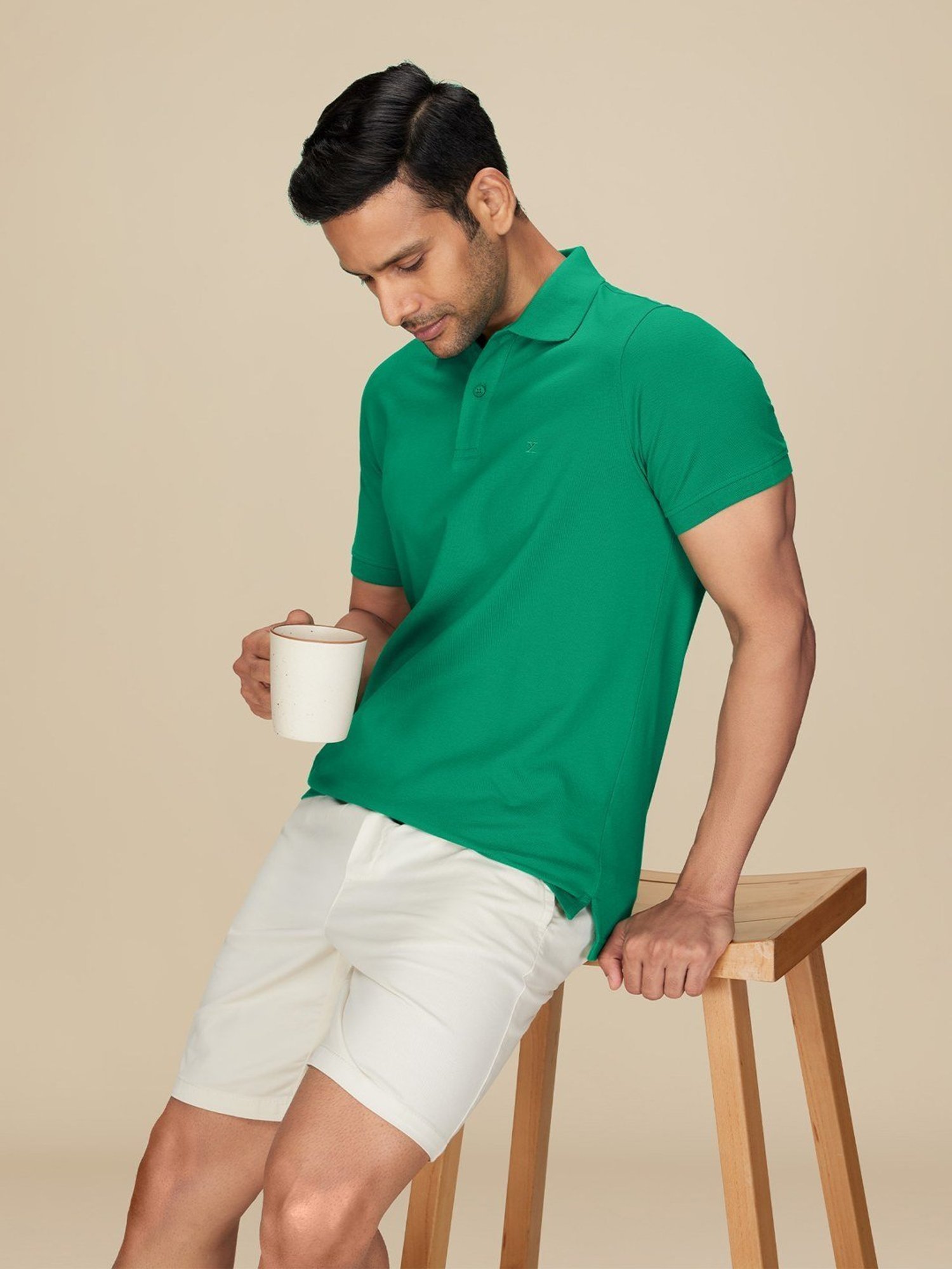XYXX Fiesta Green Cotton Regular Fit Polo T-Shirts