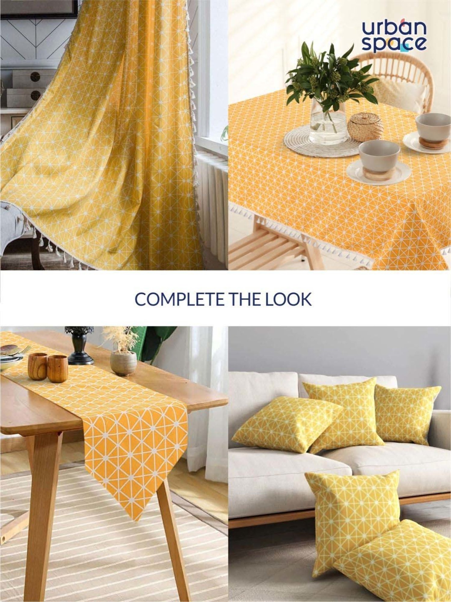 Urban Space Bohemian Yellow Cotton 5 Ft. Window Curtain with Stainless Steel Rings