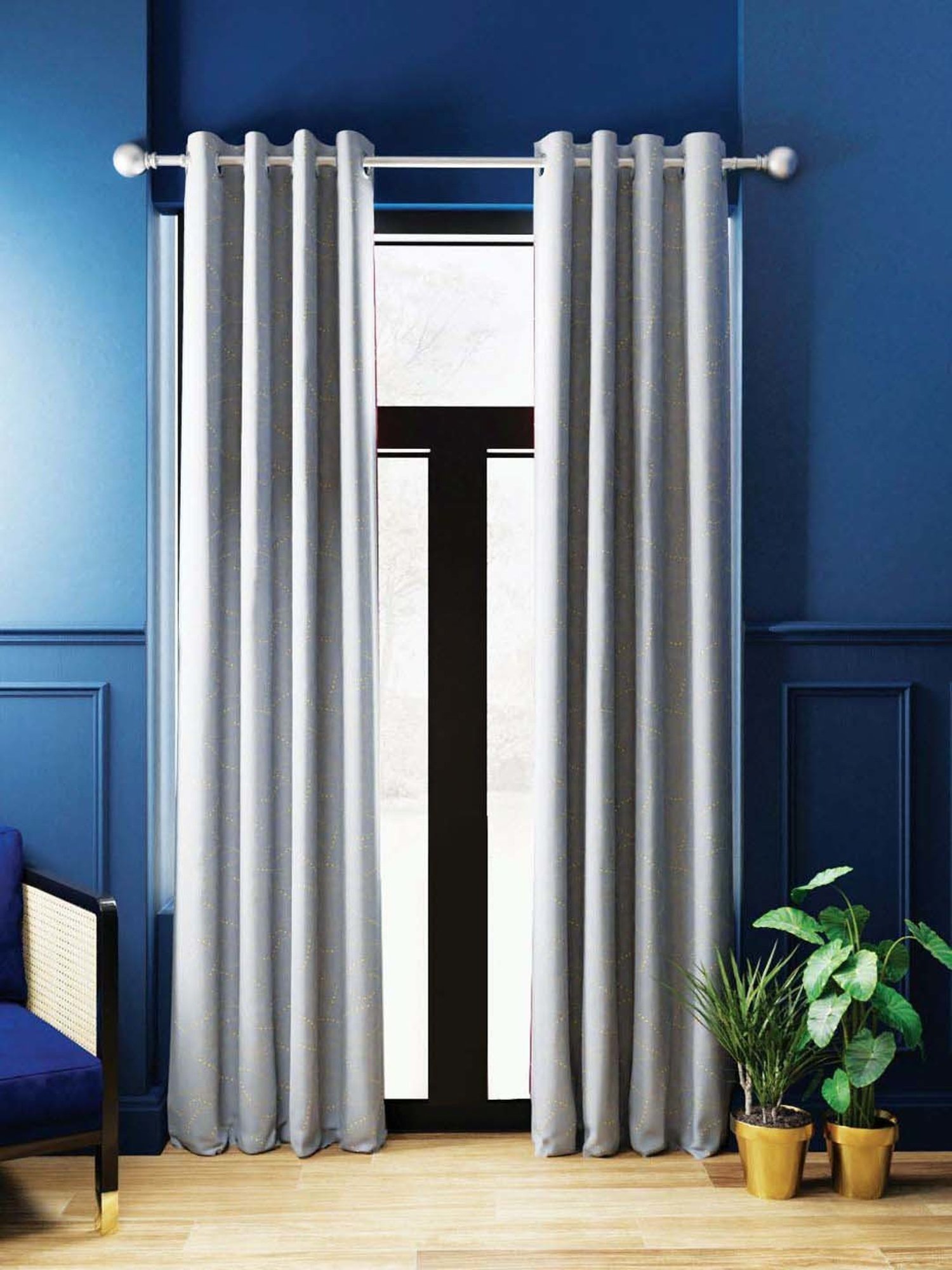 Bianca ANTELLIA GLITTER Grey Polyester 9 Ft. Long Door Curtain - Set of 2