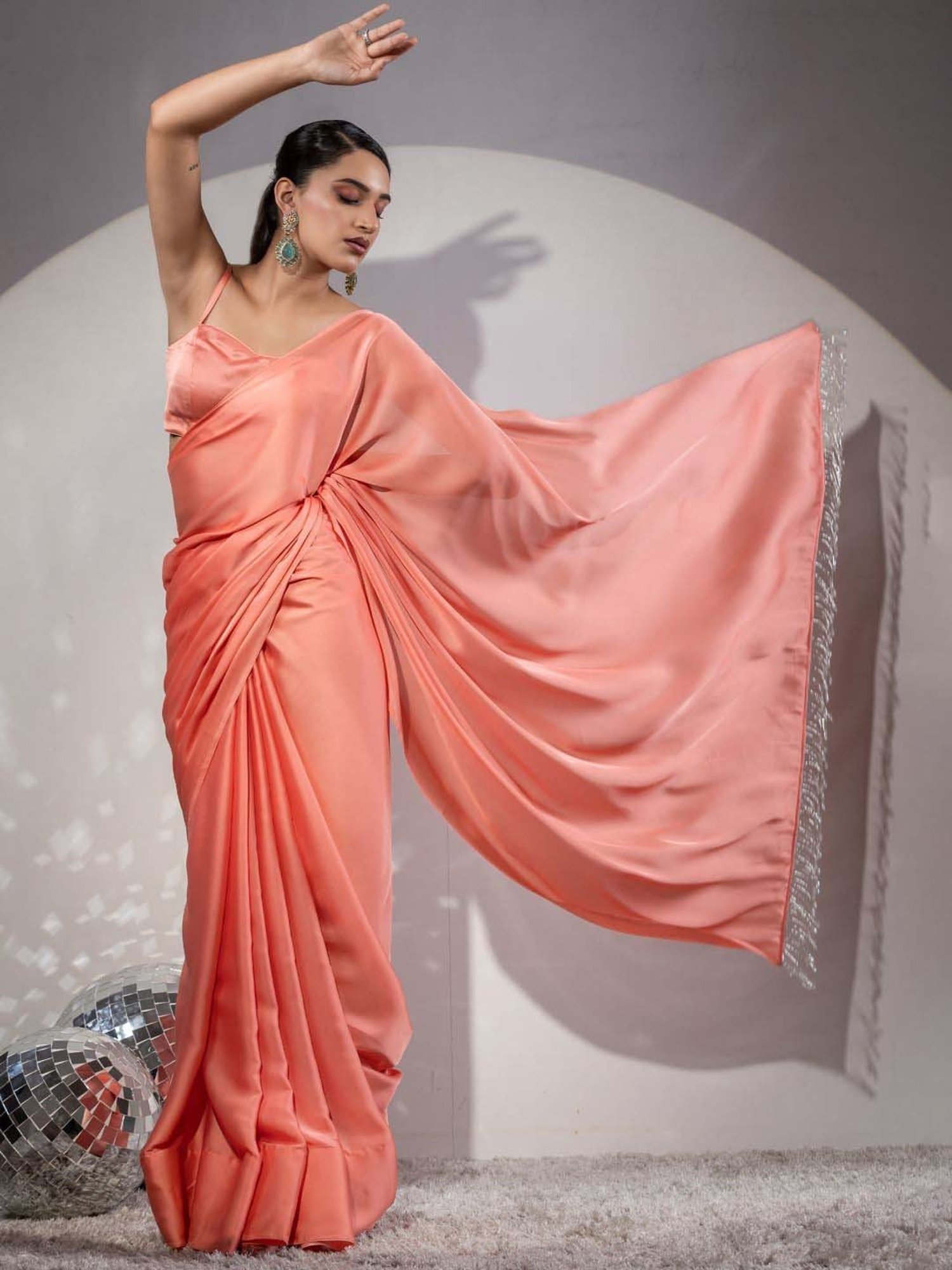 Swtantra Peach Saree With Unstitched Blouse