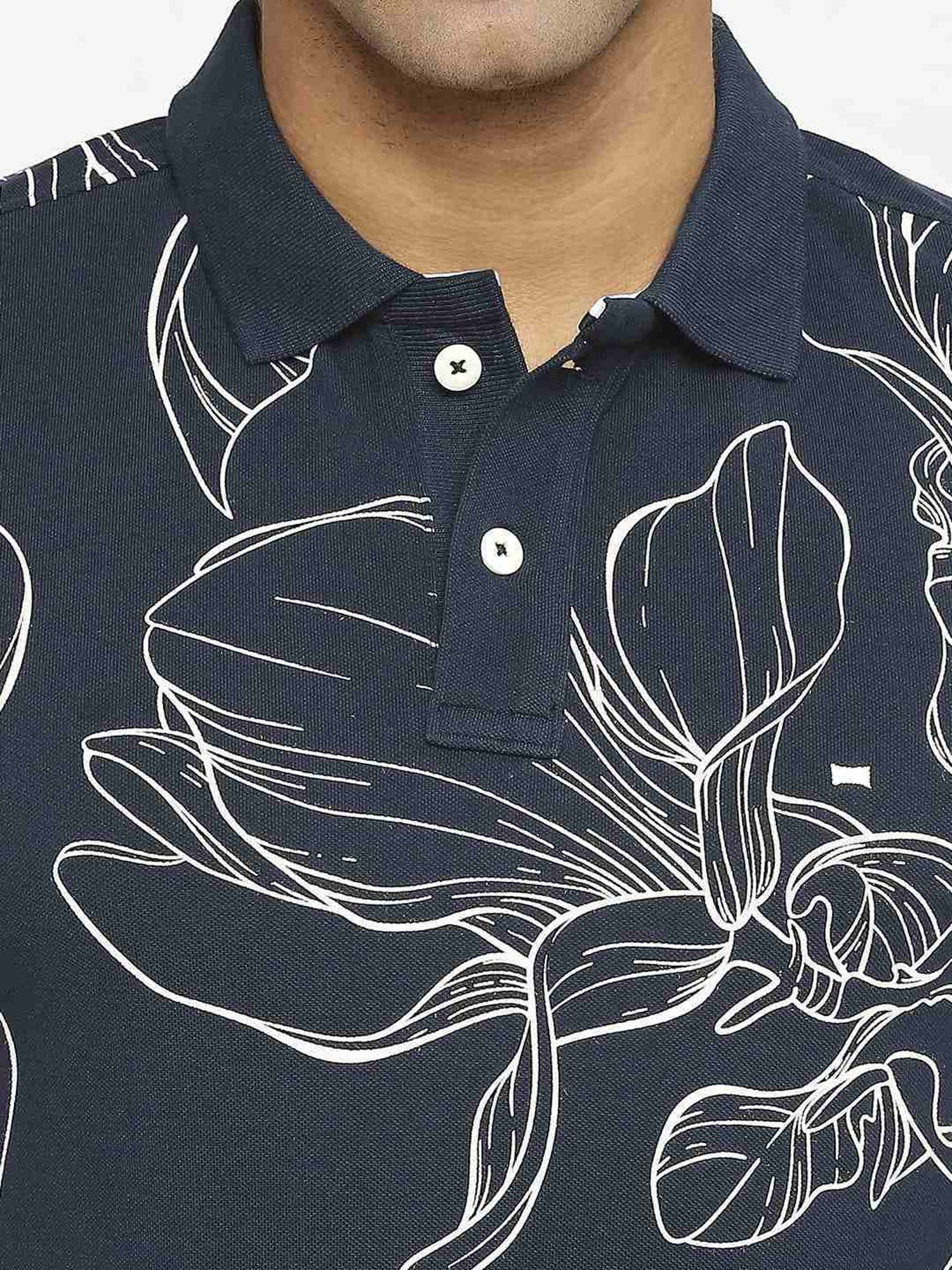 Basics Grey Cotton Muscle Fit Printed Polo T-Shirt