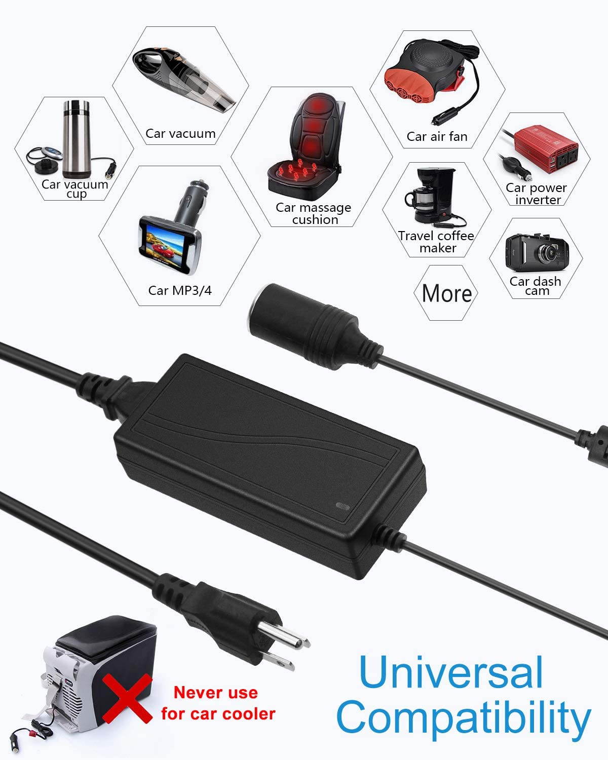 ALITOVE AC to DC Converter 12V 5A 60W 100-240V to 12V Car Cigarette Lighter Socket AC/DC Power Adapter Power Supply for Car Vacuum Cleaner Car Fan Car Air Purifier Car MP3 Other Car Devices Under 60W