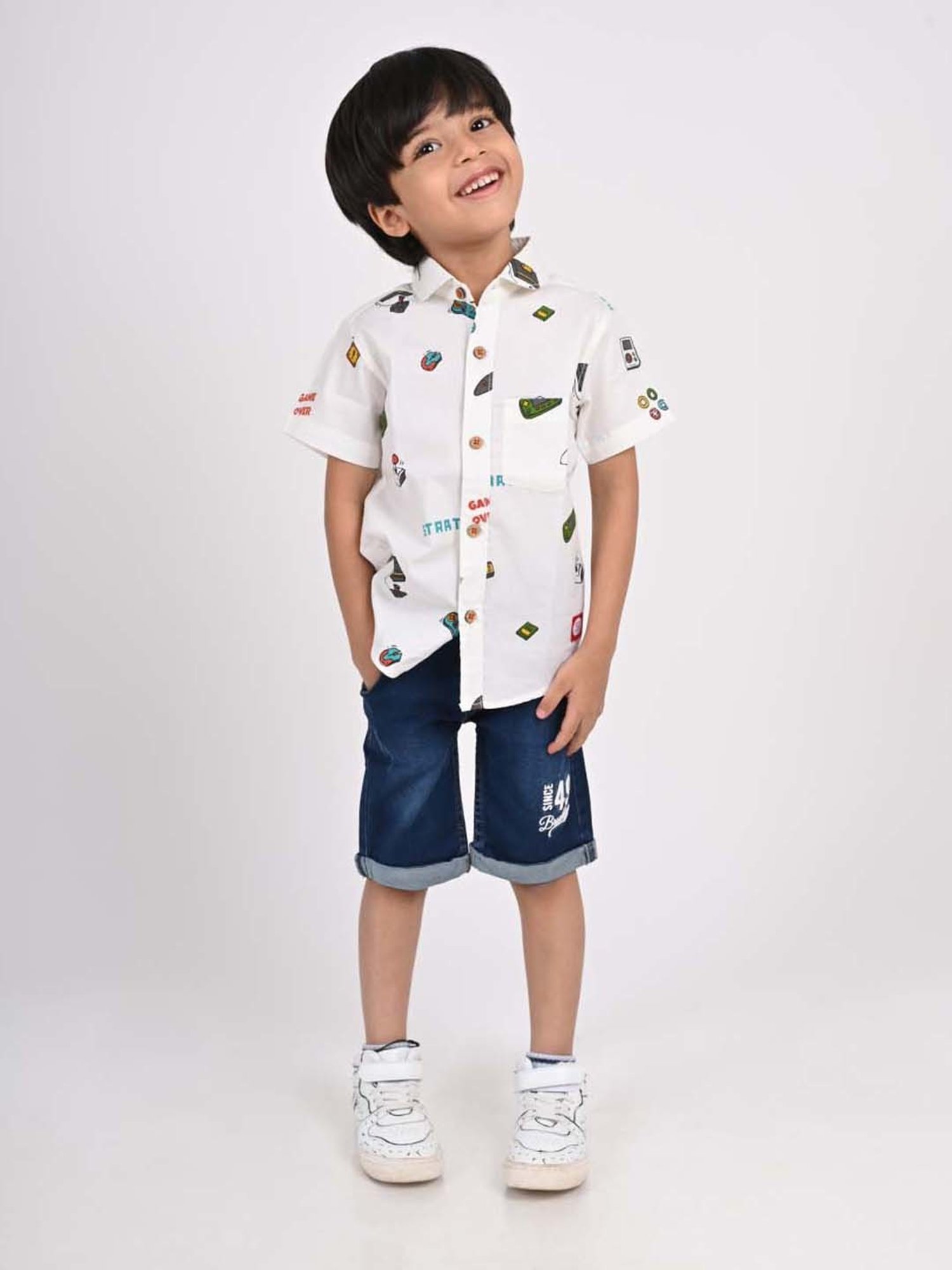 Tales & Stories Kids White Cotton Printed Shirt