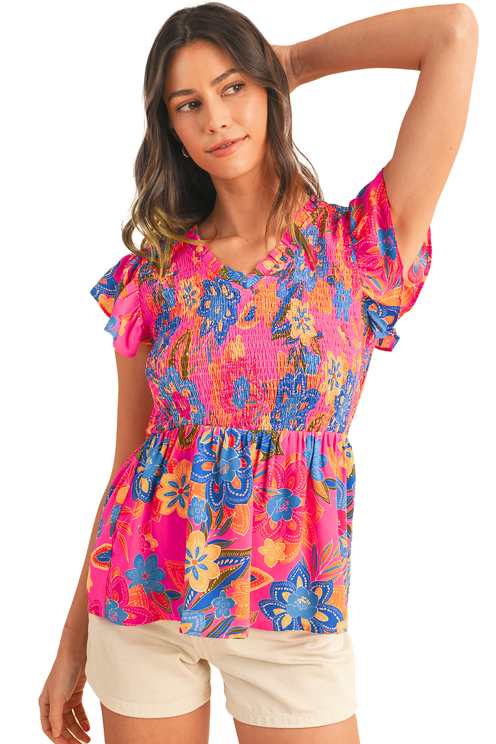 White Spotted Print Tie Neck Color Block Halter Sleeveless Shirt