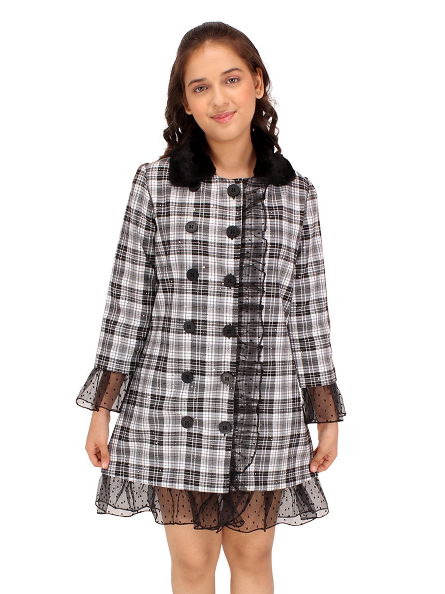 Cutecumber Kids Black Checks Full Sleeves Dress