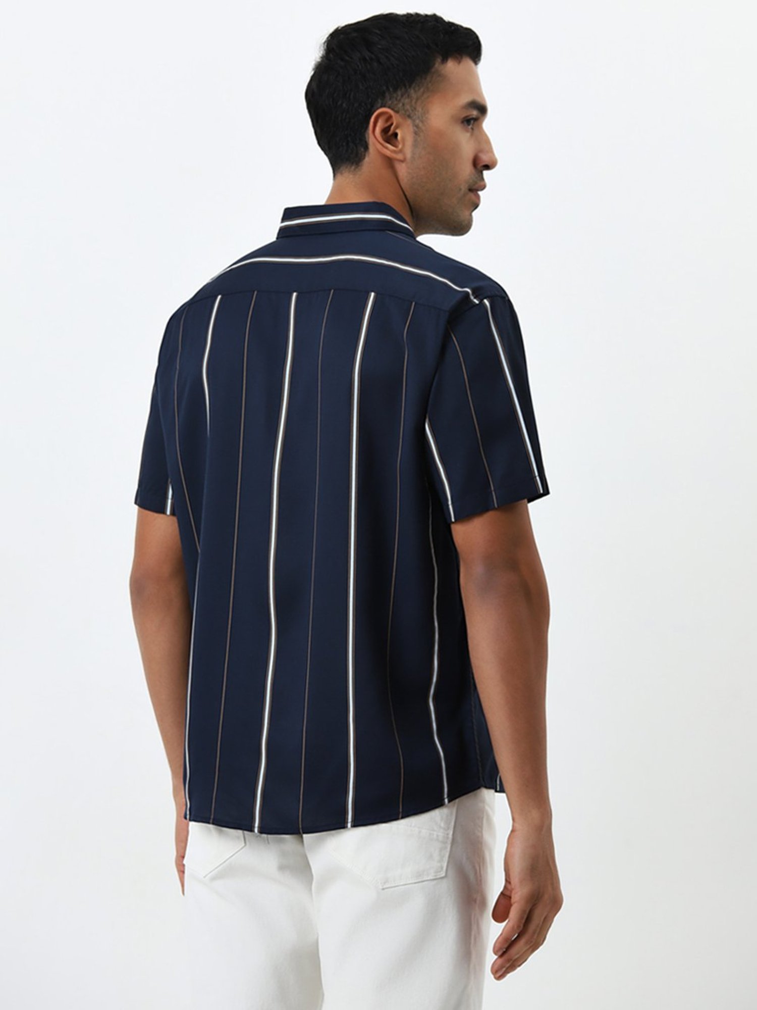 Ascot by Westside Navy Stripe Printed Relaxed-Fit Shirt