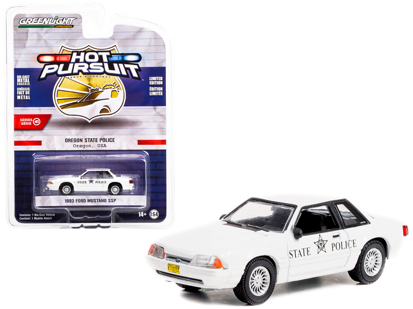 1993 Ford Mustang SVT Cobra CHP "California Highway Patrol" Black and White 1/64 Diecast Model Car by Muscle Machines