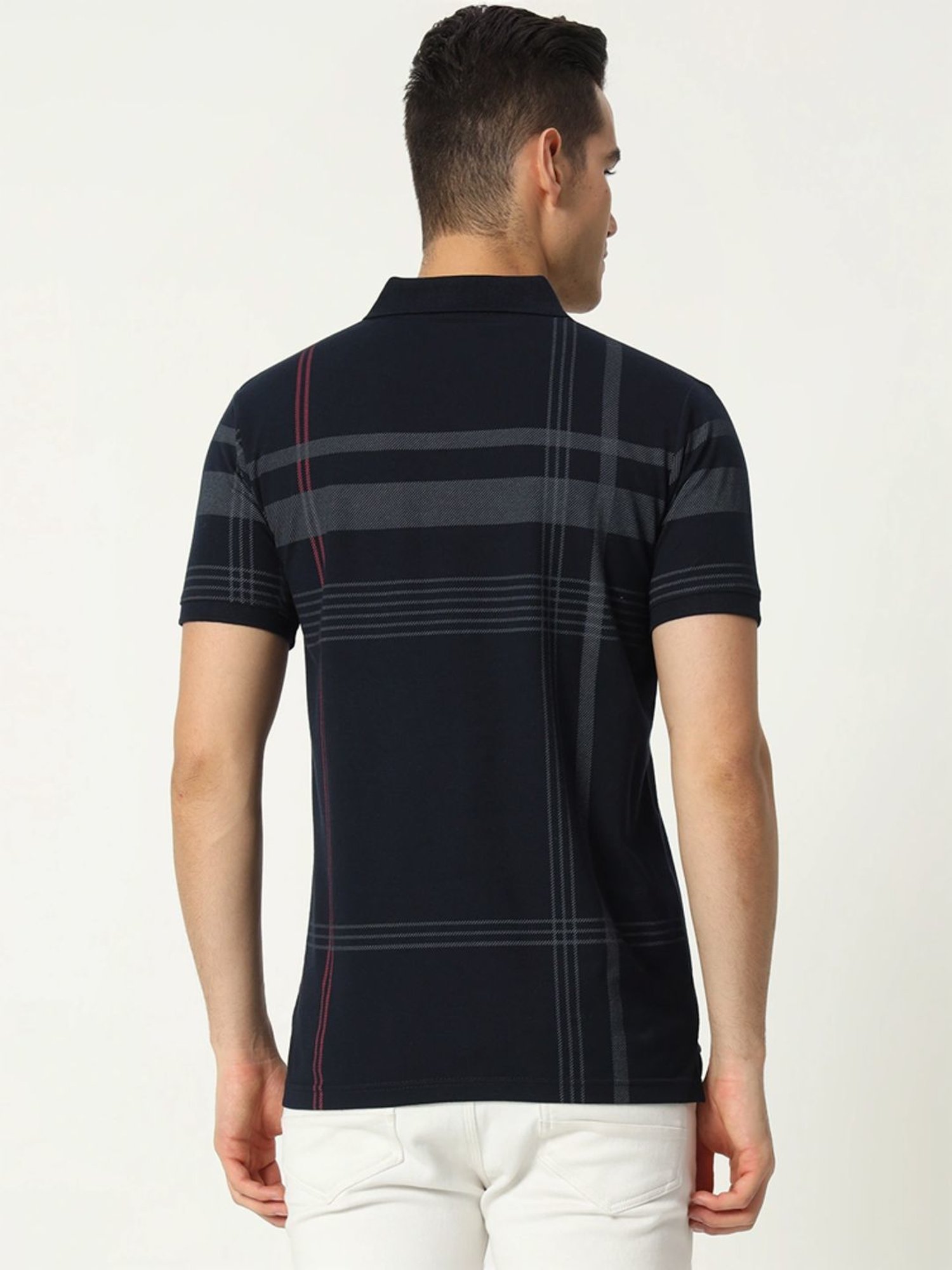 Tab91 Black Regular Fit Checks Polo T-Shirts