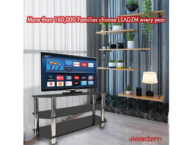 TSG005 32-60" Corner Floor TV Stand 3-Tier Tempered Glass Shelves,TM23