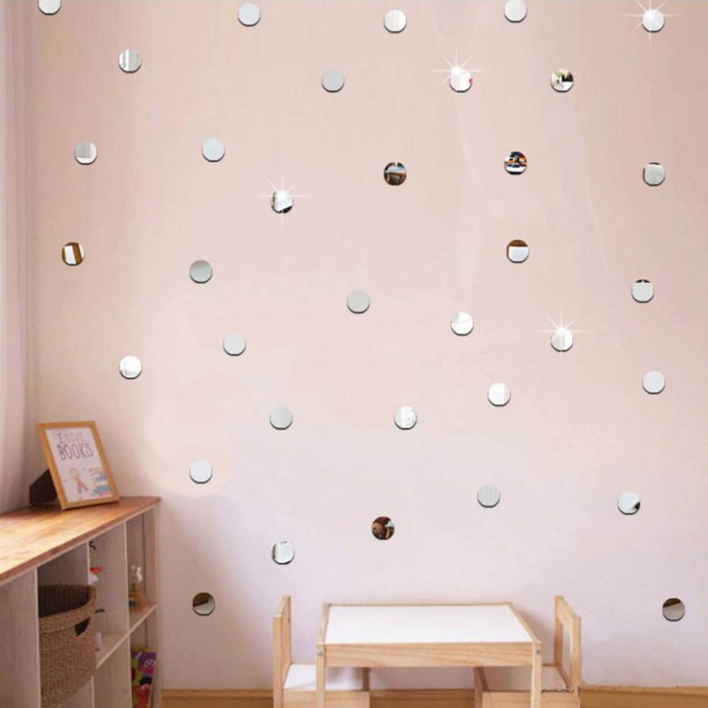 100pcs/lot Wall Stickers Round Removable DIY Acrylic Mirror Kids Room Decorative Wall Posters Art Decals Home Decor 2x2CM (Silver)