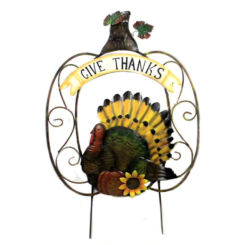 Home & Garden 41.0" Turkey In Pumpkin Stake Thanksgiving Harvest Outdoor Direct Designs International  -  Decorative Garden Stakes