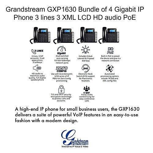 Grandstream GXP1630 Bundle of 4 Gigabit IP Phone 3 lines 3 XML LCD HD audio PoE