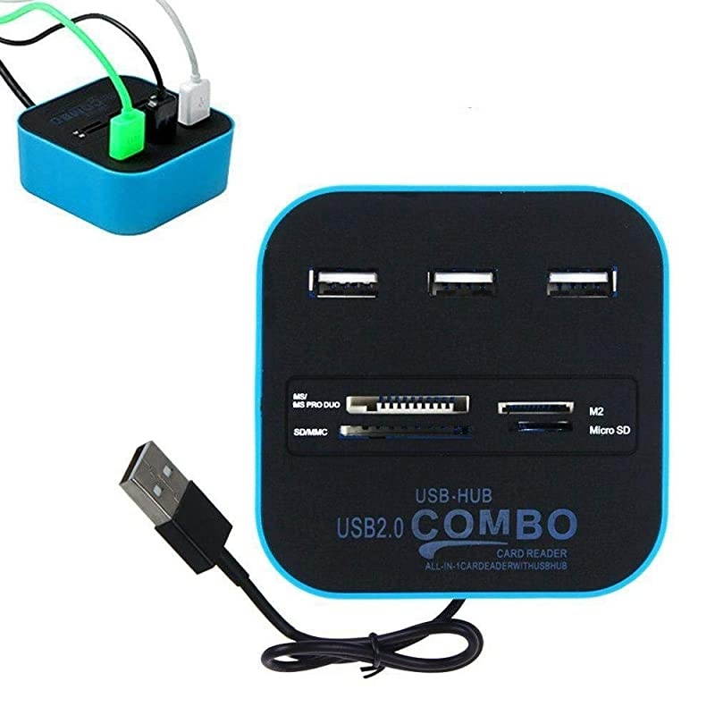 All in One Combo Card Reader & 3 Port USB 2.0 Hub (Pink)